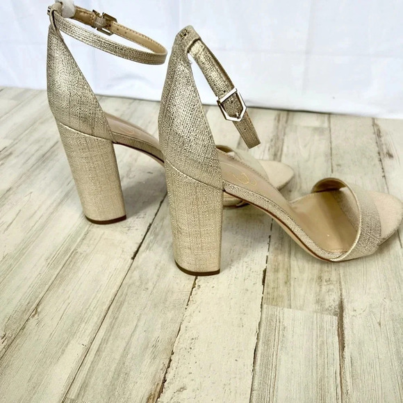 Sam Edelman Metallic Gold Yaro Textured Jute Ankle Strap Heeled Sandal Size 9 - Picture 8 of 9